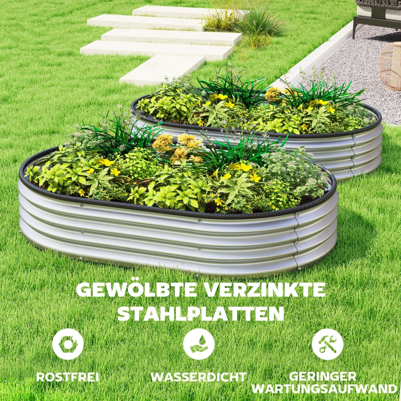 Outsunny Hochbeet Metall 2er Set 135 x 90 x 30cm Oval Hochbeete mit Gummistreifen