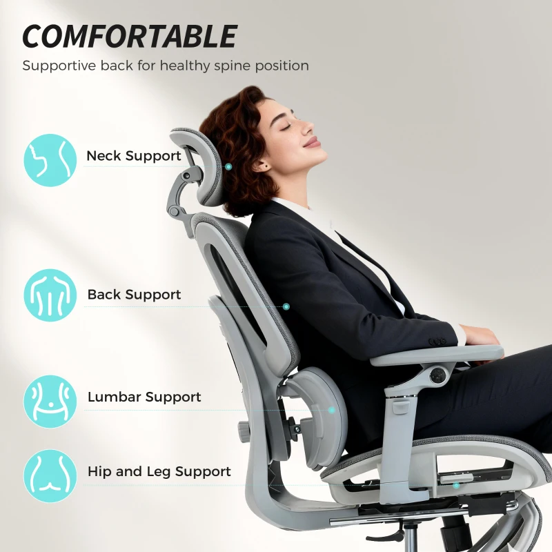 HOMCOM Ergonomic Office Chair, High Back Mesh Desk Chair, Grey