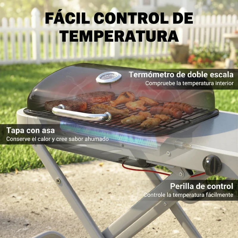 Outsunny Barbacoa de Carbón Portátil Barbacoa de Carbón Redonda Tapa con Soporte Rejilla Ventilación Ajustable Ø41x44 cm Negro