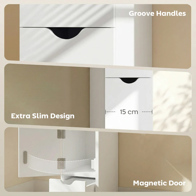 HOMCOM Slim Bathroom Storage Cabinet with Drawers, Tall Bathroom Cupboard with 2-Tier Shelf, White