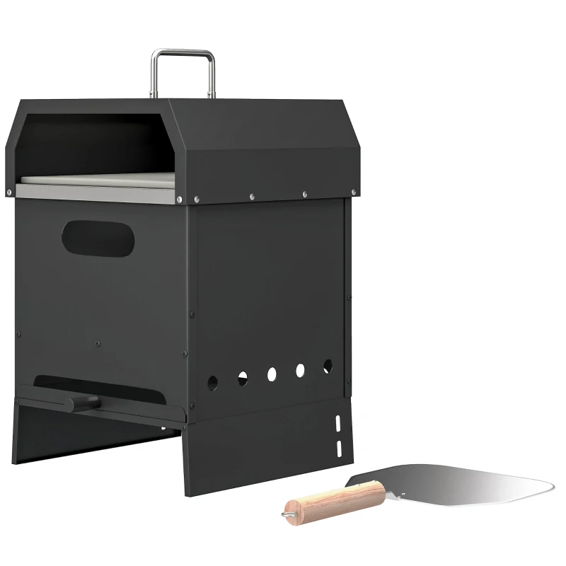Outsunny 3-in-1 Outdoor Pizzaofen Holzbefeuert Pizza Ofen 2 Ebene Backofen mit Pizzastein Griffen Pizzaschaufel