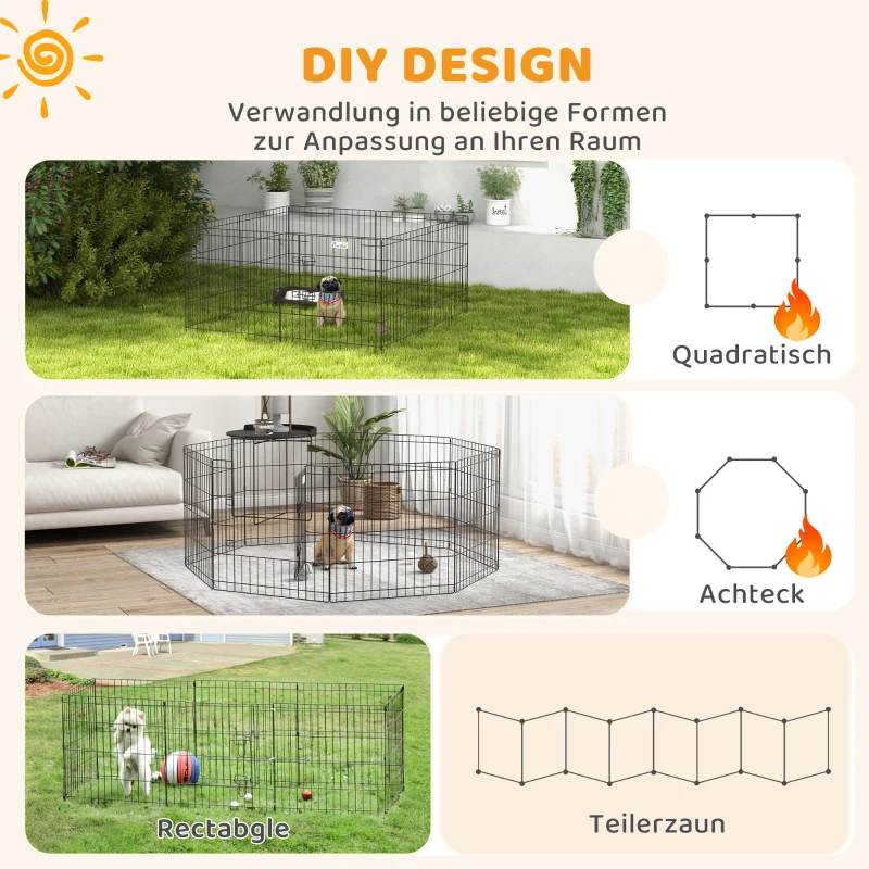 PawHut Haustierlaufstall, Spielgehege für Welpen und kleine Hunde, mit Tür, Indoor- und Outdoor-tauglich, 61 cm, Schwarz