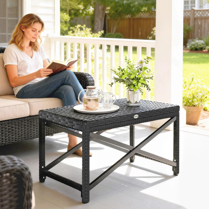 Outsunny Outdoor Coffee Table Side Table with X-Shape Frame for Patio, Balcony, Black