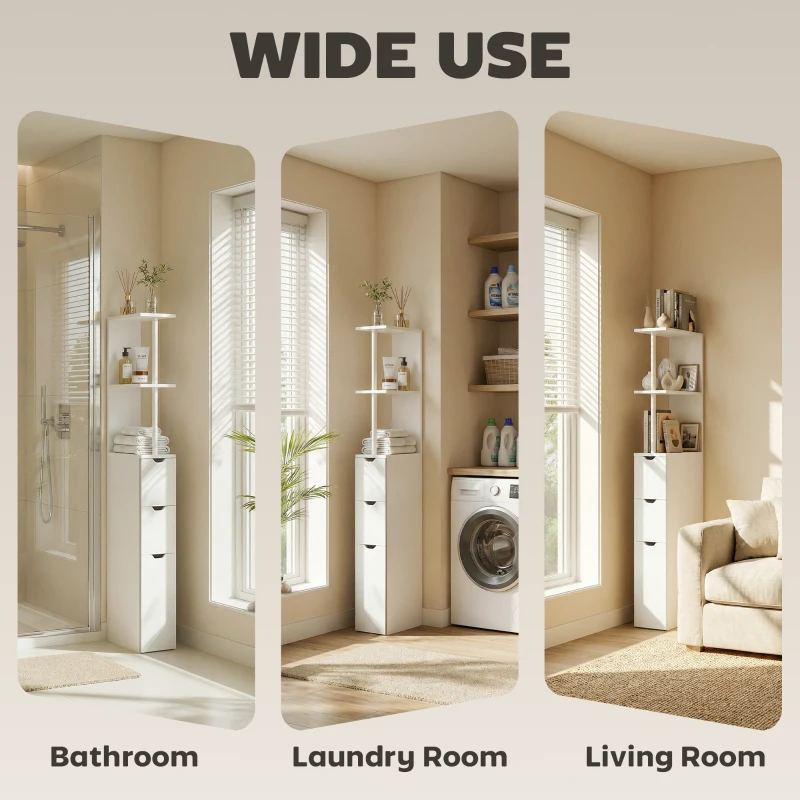 HOMCOM Slim Bathroom Storage Cabinet with Drawers, Tall Bathroom Cupboard with 2-Tier Shelf, White