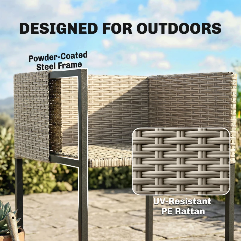 Outsunny 7 Piece Rattan Garden Furniture Set, Garden Dining Set with Wood-Plastic Table and 6 Stackable Chairs, Light Grey