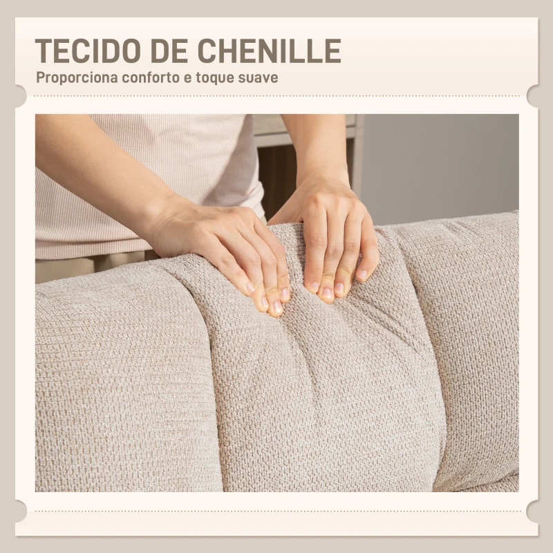 HOMCOM Poltrona Giratória Moderna Poltrona de Sala de Estar com Base de Cruz Estofada em Chenille Impermeável Assento Extra Largo e Pernas de Aço Poltrona Relax para Sala de Estar Quarto 75x95x90 cm Creme