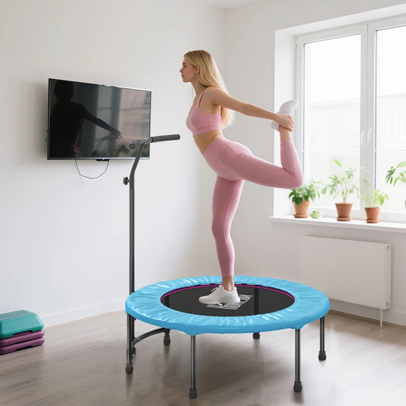 HOMCOM 40" Fitness Trampoline with Adjustable Handle, Rebounder Trampoline, Mini Jumper for Indoor Exercise Workout, Blue