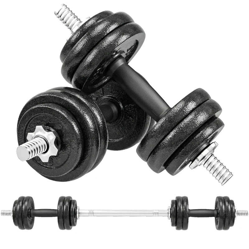 SPORTNOW 2-in-1 Adjustable Dumbbells Set, 30kg Cast Iron Weights Dumbbells Set with Non-Slip Grip for Strength Training, Weight Lifting, Bodybuilding, Home Gym Workout Equipment for Men & Women