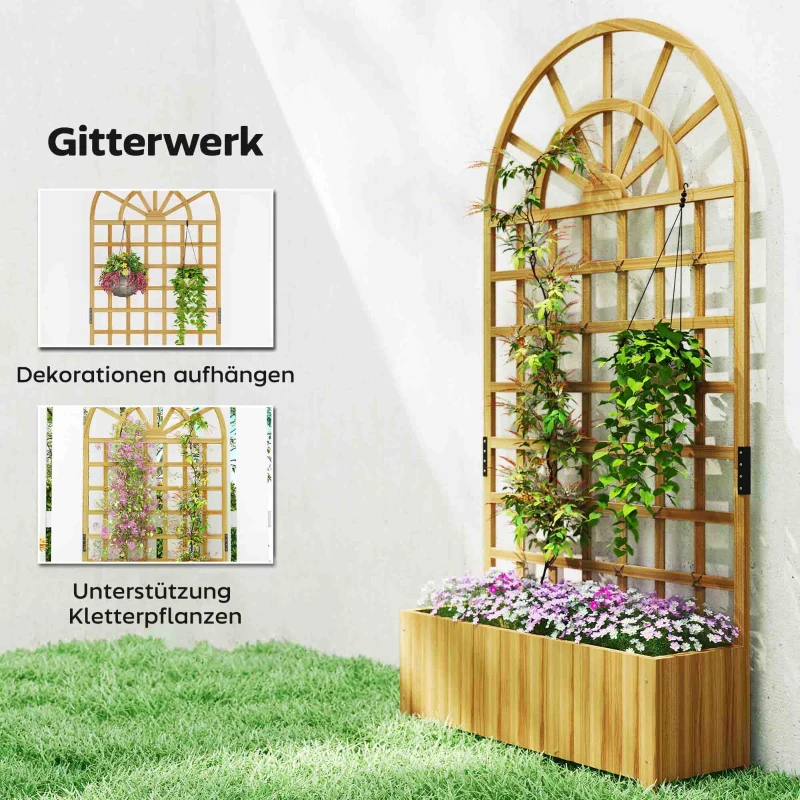 Outsunny Spalier mit Pflanzkasten Holz Blumenkasten mit Drainageloch Rankgitter 90 x 30 x 180 cm Naturholz