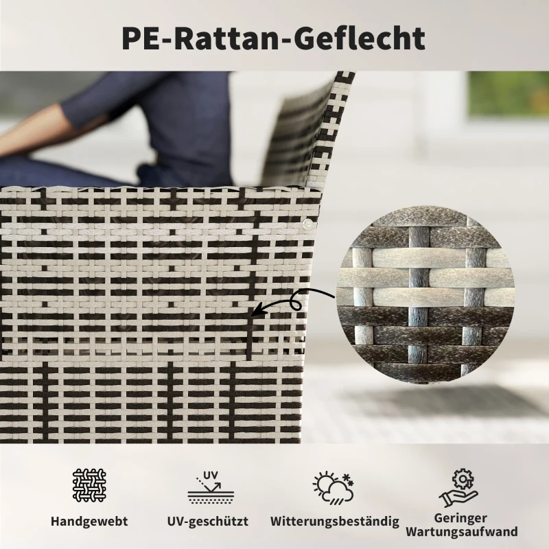 Outsunny 2-Sitzer Rattan Gartensofa PE-Rattan Outdoor-Terrassen-Sofa mit Polster, Anti-Rutsch-Matten, Stahlrahmen, Hellgrau