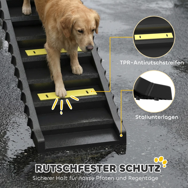 PawHut Hunderampe klappbar Hundetreppe Auto & SUV rutschfest Hundeautorampe für Große & Kleine Tiere bis 68 kg 154x40cm Schwarz