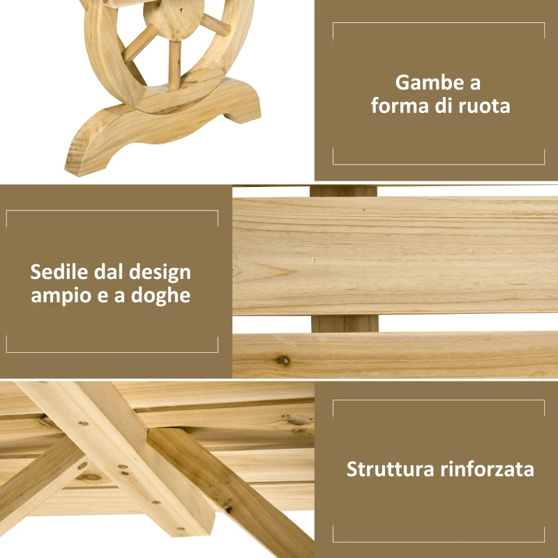 Outsunny Panchina da Giardino 2 Posti a Doghe con Gambe a Ruota di Carro, in Legno, 98x50x39.5 cm, color Legno