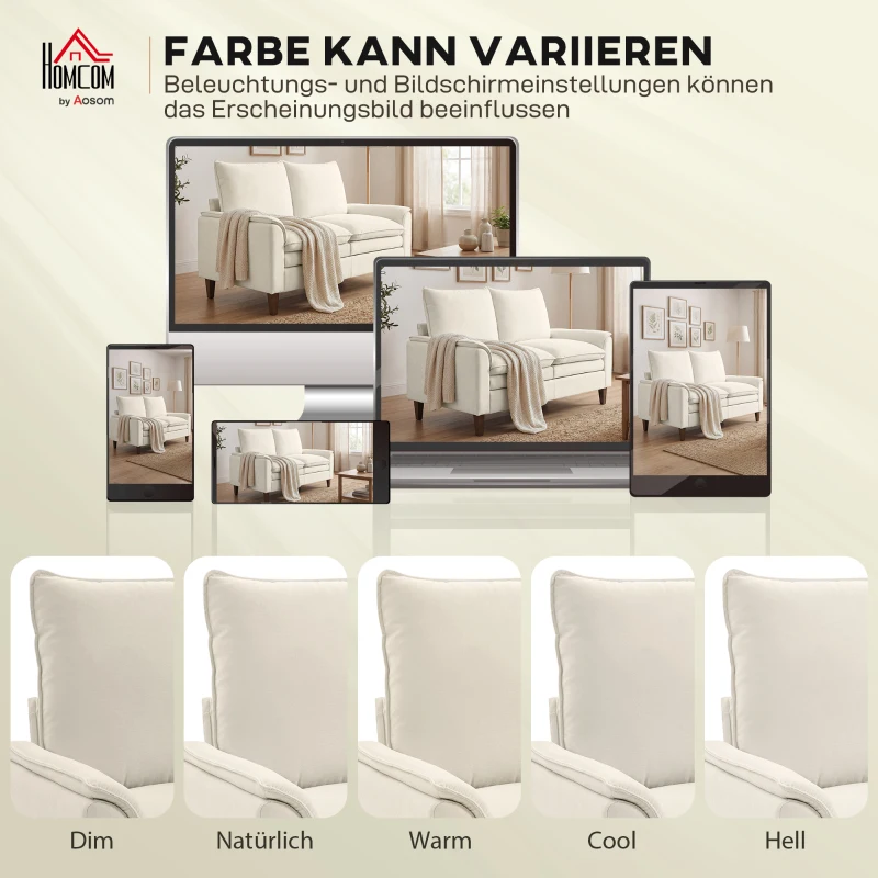 HOMCOM 146 cm Zweisitzer Sofa, Chenille-Sofa mit doppellagiger Polsterung, Federkissen, tiefem Sitz, hoher Rückenlehne, Creme