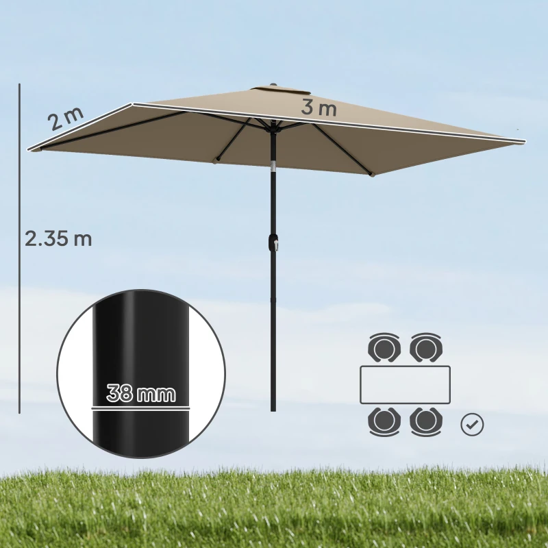 Outsunny Garden Parasol, Parasol Umbrella with Crank Handle, Tilt Function, Polyester Canopy, Khaki