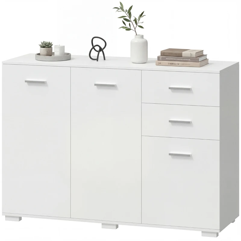HOMCOM Sideboard, Modern Storage Cabinet with 2 Drawers, 3 Doors and Adjustable Shelves, White