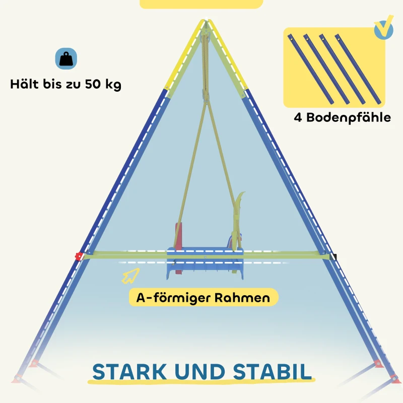 AIYAPLAY Babyschaukel 3 in 1 Kinderschaukel verstellbar Schaukelsitz mit Rückenlehne, Anschnallgurt, 128 x 155 x 157 cm Blau