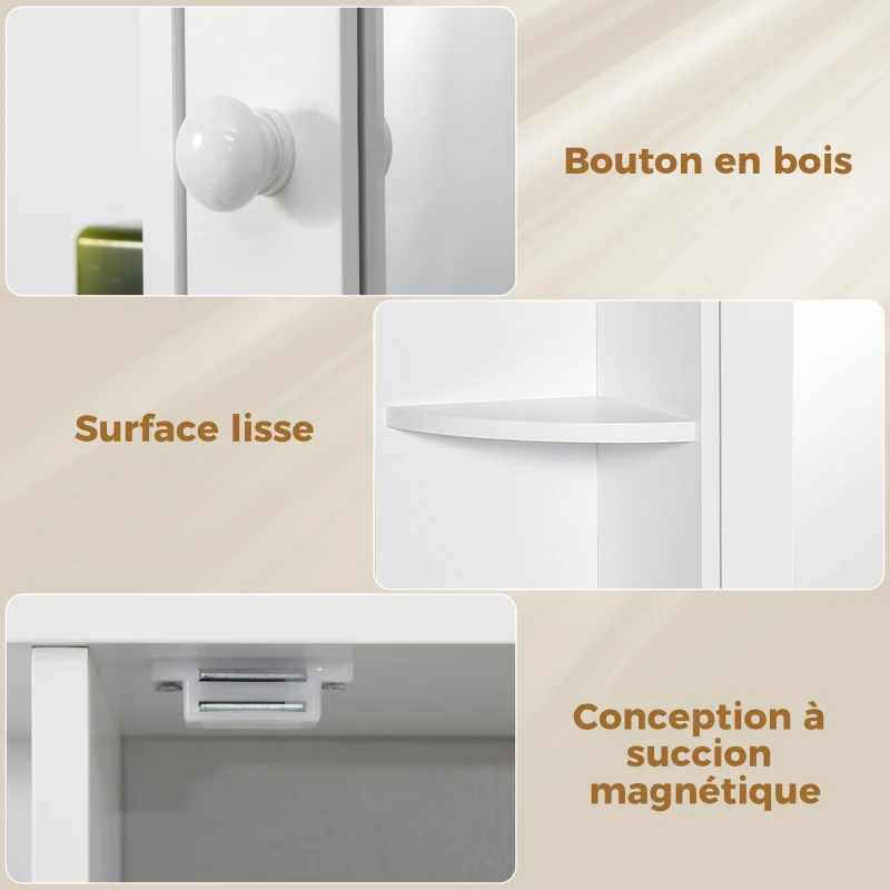 HOMCOM Armoire Murale avec Miroir Salle de Bain Meuble Miroir avec Rangement Toilettes 1 Porte + étagères latérales Blanc