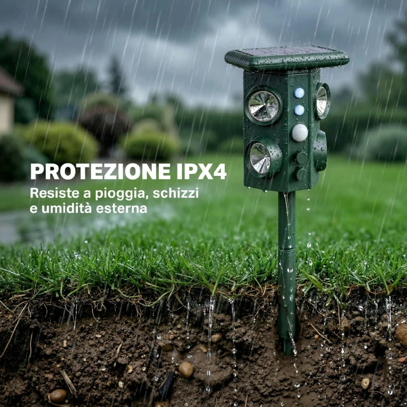 Outsunny Repellente Solare Ultrasonico per Gatti con 5 Modalità, Sensore PIR e Flash LED