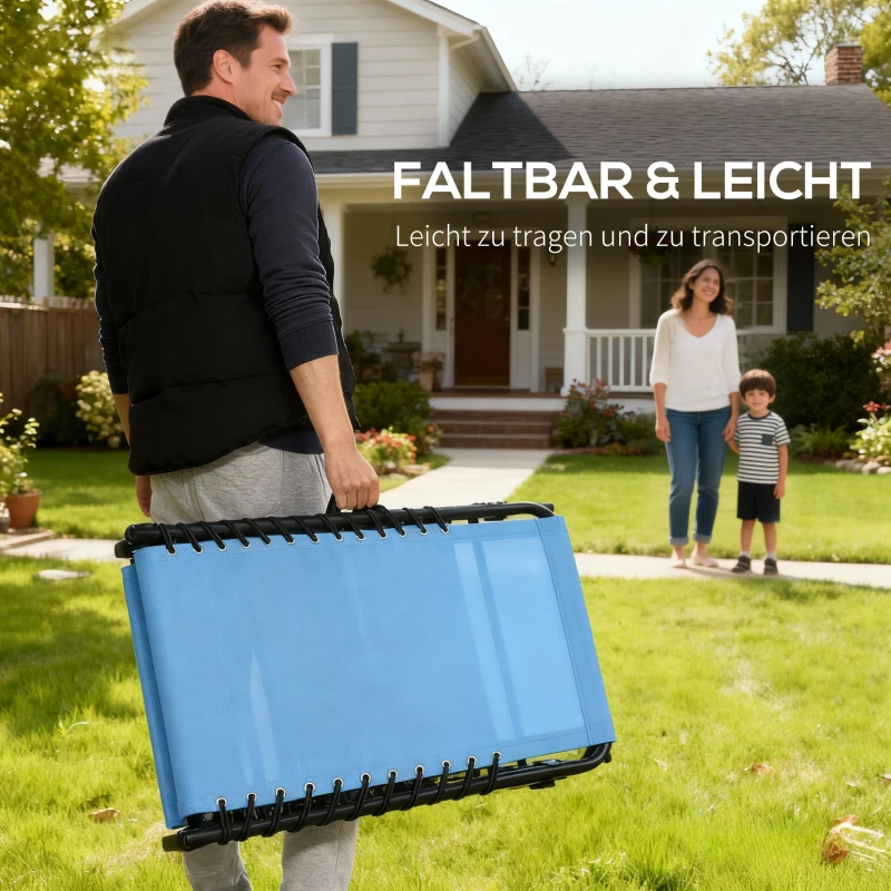 Outsunny Sonnenliege, klappbar, atmungsaktiver Bezug, Metallrahmen, 189 x 58 x 30 cm, Blau
