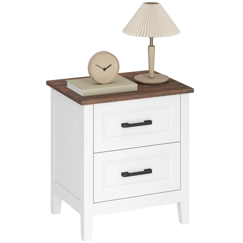 HOMCOM Mesilla de Noche con 2 Cajones Estilo Rústico Mesita para Salón Dormitorio 45x30x50 cm Blanco