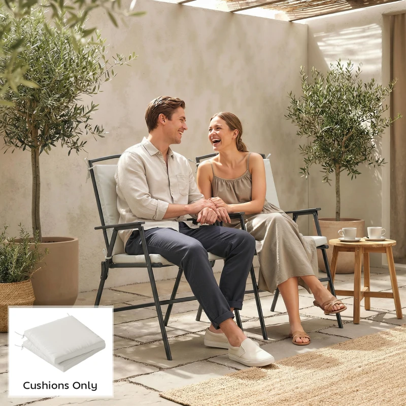 Outsunny Outdoor Seat Cushions Set of 2 with Ties, Waterproof Garden Seat Pads, Cream White