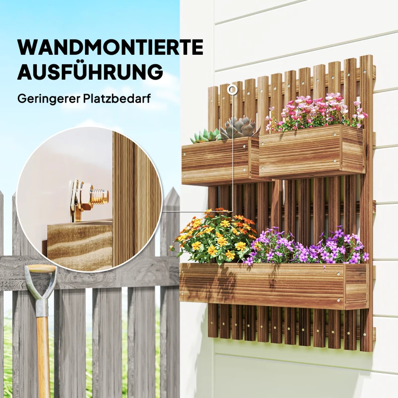 Outsunny Blumenkasten-Set, Wandmontage, frei versetzbar, Massivholz, 60 x 16 x 80 cm