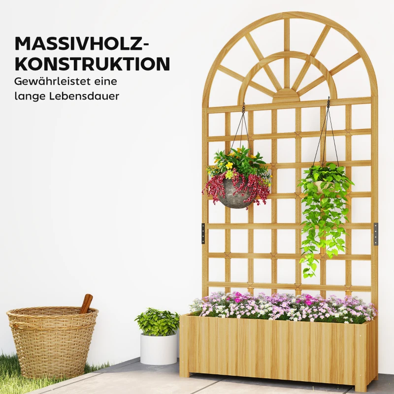 Outsunny Spalier mit Pflanzkasten Holz Blumenkasten mit Drainageloch Rankgitter 90 x 30 x 180 cm Naturholz