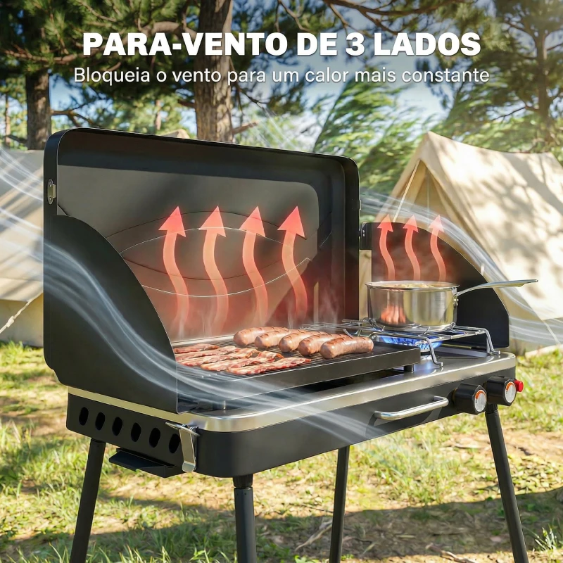 Outsunny Barbecue a Gás Portátil 2 em 1 Barbecue a Gás Propano 20.000 BTU de Mesa ou de Pé 61x47x88 cm Preto