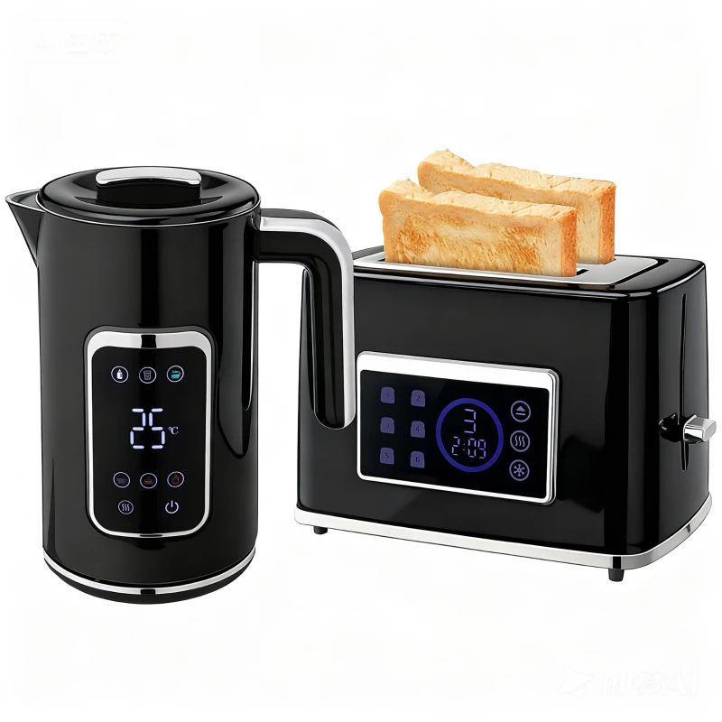 HOMCOM Touch Screen Kettle and Toaster Set - Black