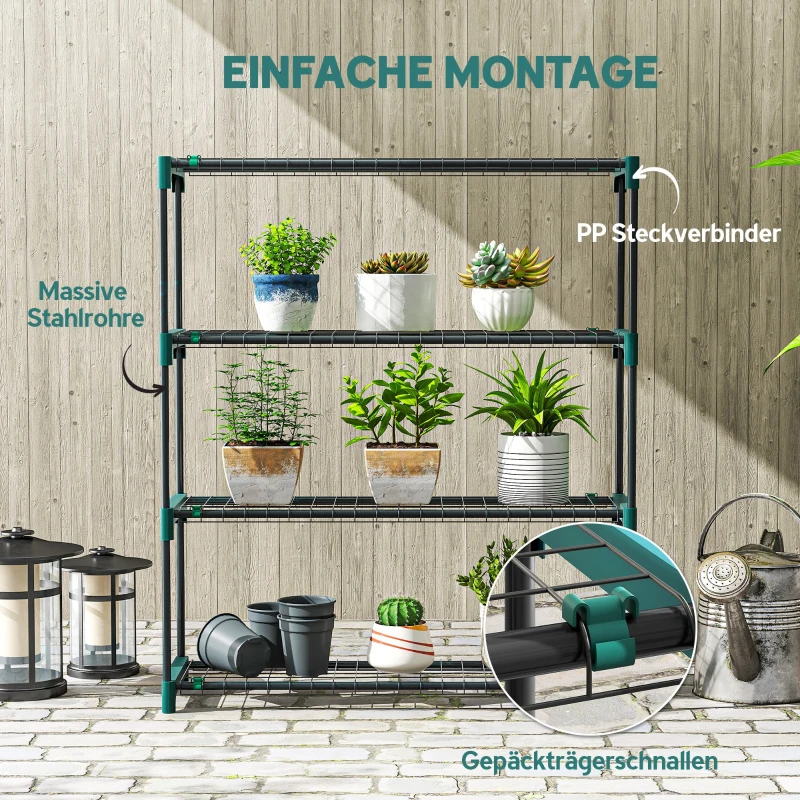 Outsunny 2er-Set Pflanzenständer, 4-Etagen 104 cm hoch Blumenständer für Innen Außen Stahl Dunkelgrün