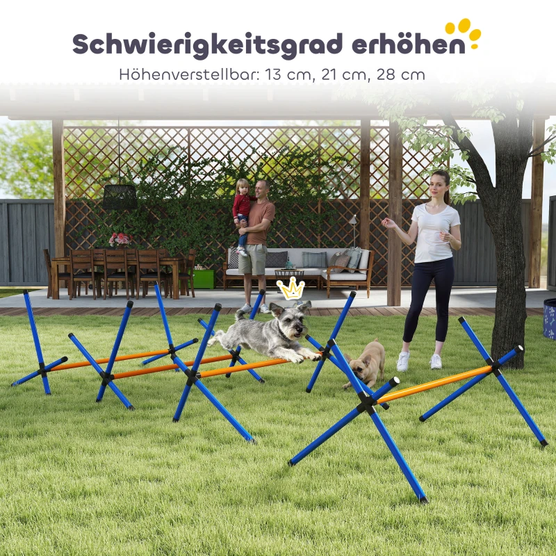 PawHut Agility Set Hunde, 4-teiliges Agility Ausrüstung mit Hürden, Tragetasche Höhenverstellbar Trainingsset für kleine Hunde