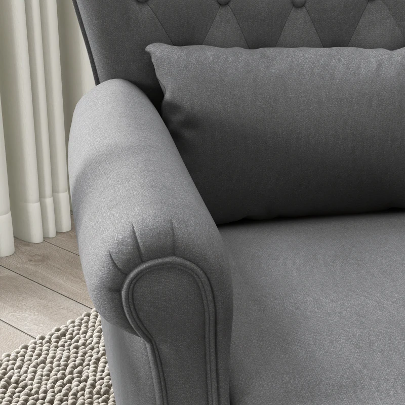 HOMCOM Fotoliu de Living Vintage din Material Textil cu Pernă Lombară și Tapițerie, Gri Închis