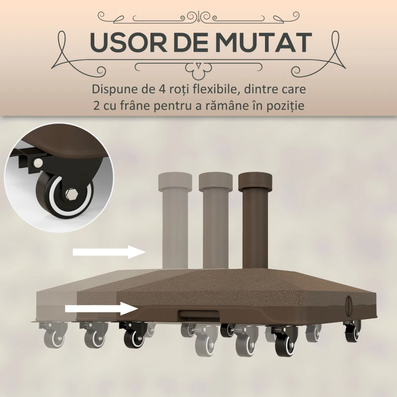 Outsunny Bază pentru umbrelă cu roți, umplibilă până la 20 kg, pentru stâlpi cu Ø22-38 mm, 45x45x39 cm, maro