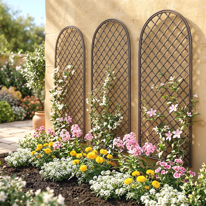 Outsunny Garden Trellis, Decorative Trellis Panels for Climbing Outdoor Plants, Vegetables, Vines, Flowers, Natural Wood Finish