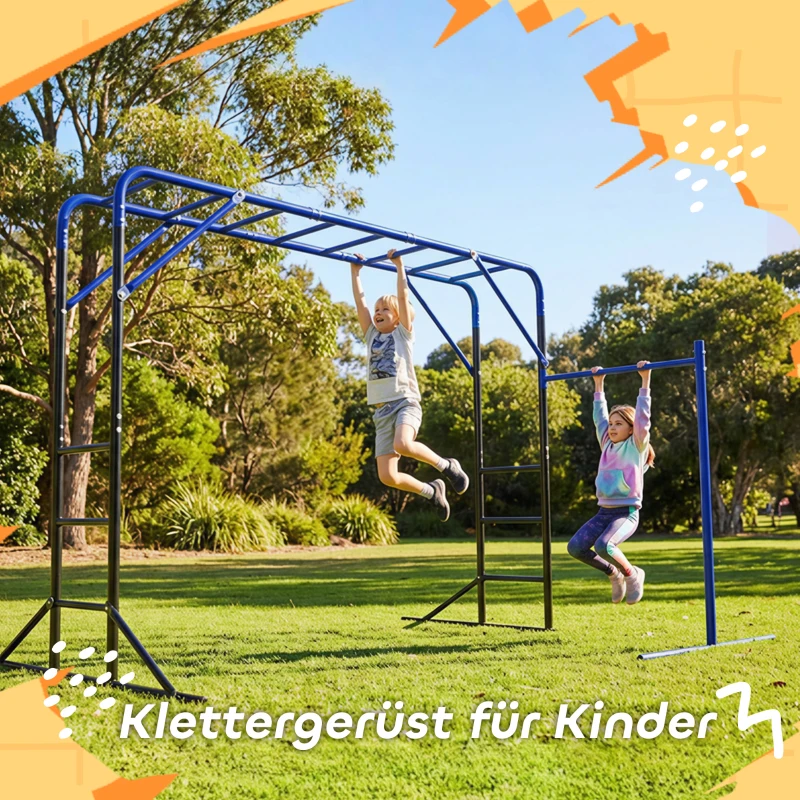 AIYAPLAY Klettergerüst Outdoor Kletterturm mit Turnstange Klimmzugstange für 3-8 Jahre Kinder bis 150kg 250x190x180 cm Schwarz