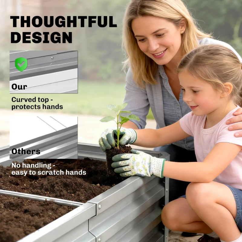 Outsunny Raised Beds for Garden, Galvanized Outdoor Planters, for Herbs and Vegetables, Use for Patio, Backyard, Balcony, Silver