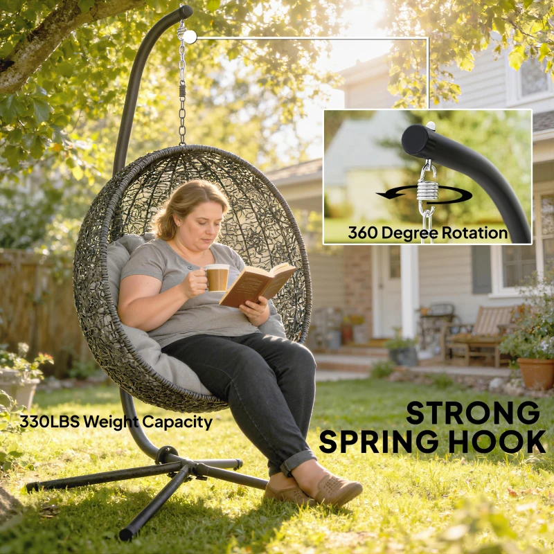 Outsunny Hanging Egg Chair Stand Only, Hammock Chair C-Stand with Hanging Chain, Black