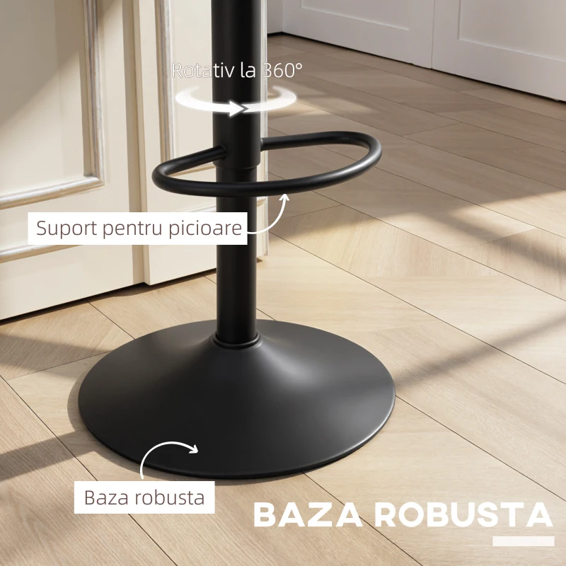 Set HOMCOM de 2 Scaune de Bar cu Înălțime Ajustabilă, Suport pentru Picioare și Șezut Rotativ din Piele Artificială, Negru(m-6)