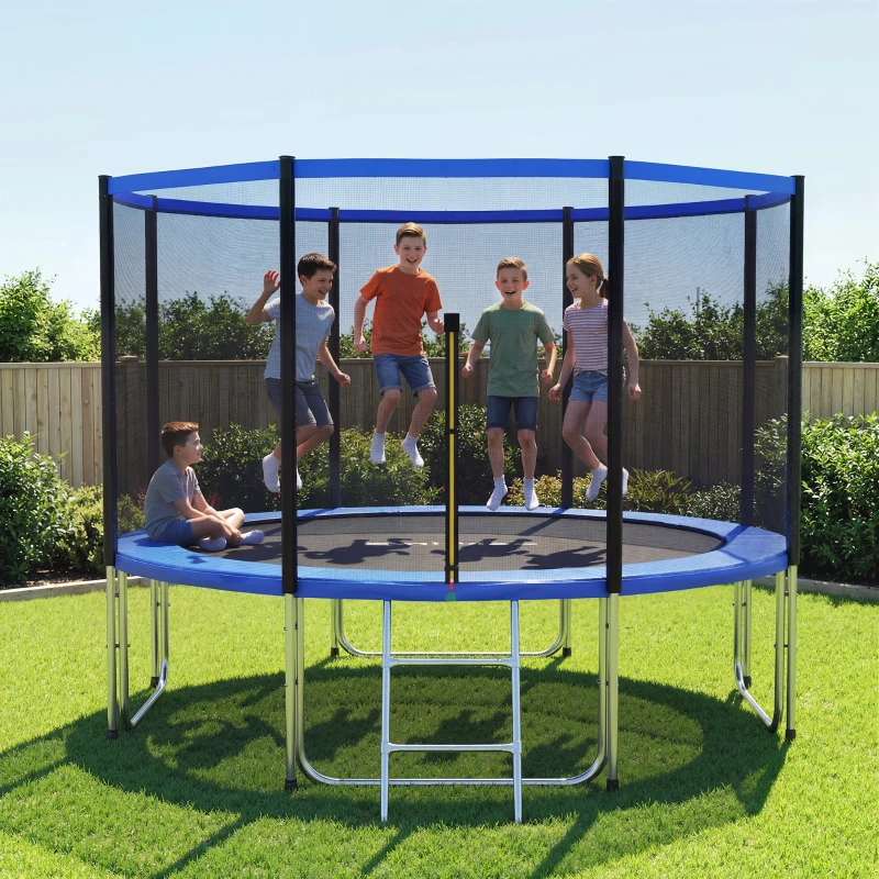 SPORTNOW Trampoline extérieur Ø366 cm pour enfants avec filet de sécurité, échelle et protection des ressorts Bleu