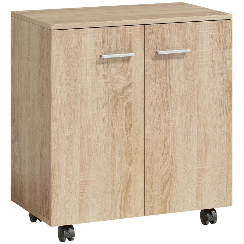 HOMCOM Meuble de Rangement Buffet bas sur roulettes avec 2 Portes étagère Interne 60 x 35 x 65 cm bois naturel