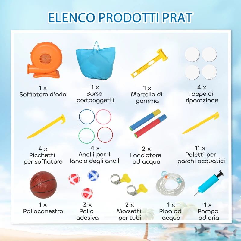 AIYAPLAY Gonfiabile Tema Squali con Scivolo, Piscina/Piscina Palline per Divertimento Bambini all'Aperto