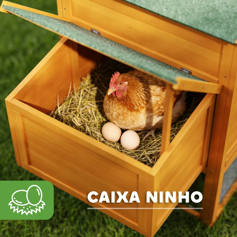 PawHut Galinheiro de Madeira para 3-6 Galinhas com Teto Asfáltico Porta com Trava Bandeja Amovível e Rampa 297,5x68x118cm Madeira