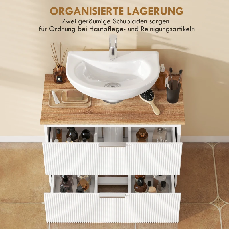 HOMCOM Unterschrank für das Badezimmer, 80 cm Schrank mit zwei großen Schubladen für Waschbecken mit oder ohne Sockel, Weiß