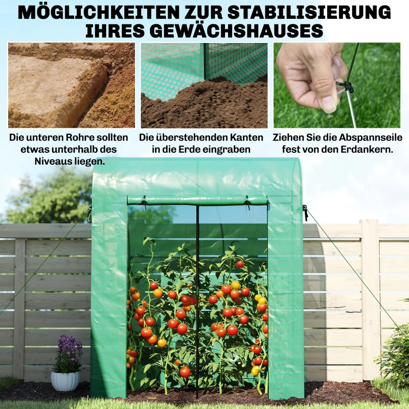 Outsunny Tomatengewächshaus Foliengewächshaus mit Rolltor Netzfenster Bogendach 170 x 68 x 200 cm Grün