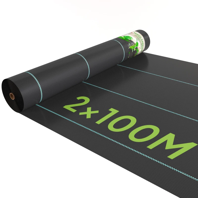 Outsunny 2m x 100m Heavy Duty Weed Control Membrane, Weed Membrane for Landscaping Driveway Gravel Artificial Grass Lawn Underlay, Black