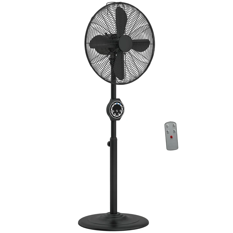 HOMCOM 41 cm Metal Pedestal Fan with Oscillating, Adjustable Height Black