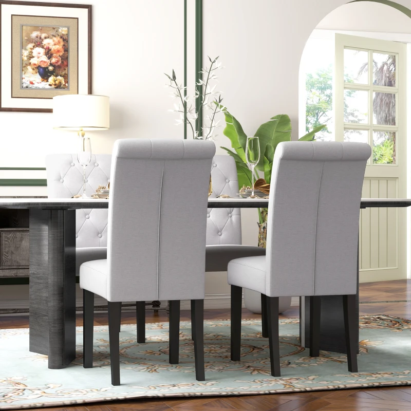 HOMCOM Lot de 4 chaises de Salle à Manger Chaise de cuicine Grand Confort Pieds en Bois Lin 47 x 55 x 100 cm