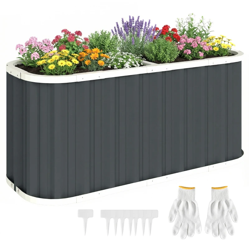Outsunny Hochbeet Metall 136 x 53 x 61 cm Tief Gartenbeet mit Schutzkanten Pflanzenetiketten Handschuhe Offenem Boden