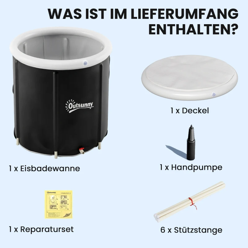 Outsunny Eisbad Ø78 cm Faltbare Eisbadewanne aufblasbare tragbare Eistonne 280L mit 3 Isolierschichten Abdeckung, Schwarz