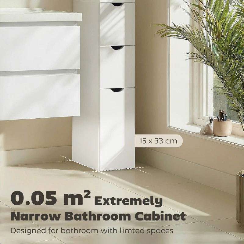 HOMCOM Slim Bathroom Storage Cabinet with Drawers, Tall Bathroom Cupboard with 2-Tier Shelf, White